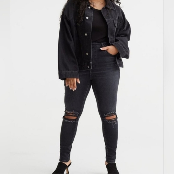 American Eagle AEO Black Hi-Rise Jeggings Ripped High Waisted Stretchy Skinny - Picture 12 of 12